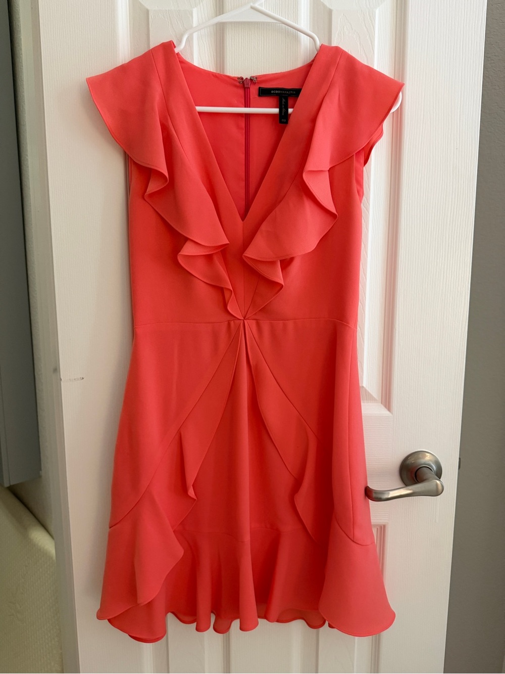 BCBGMaxAzria Coral Ruffle V-Neck Mini Dress